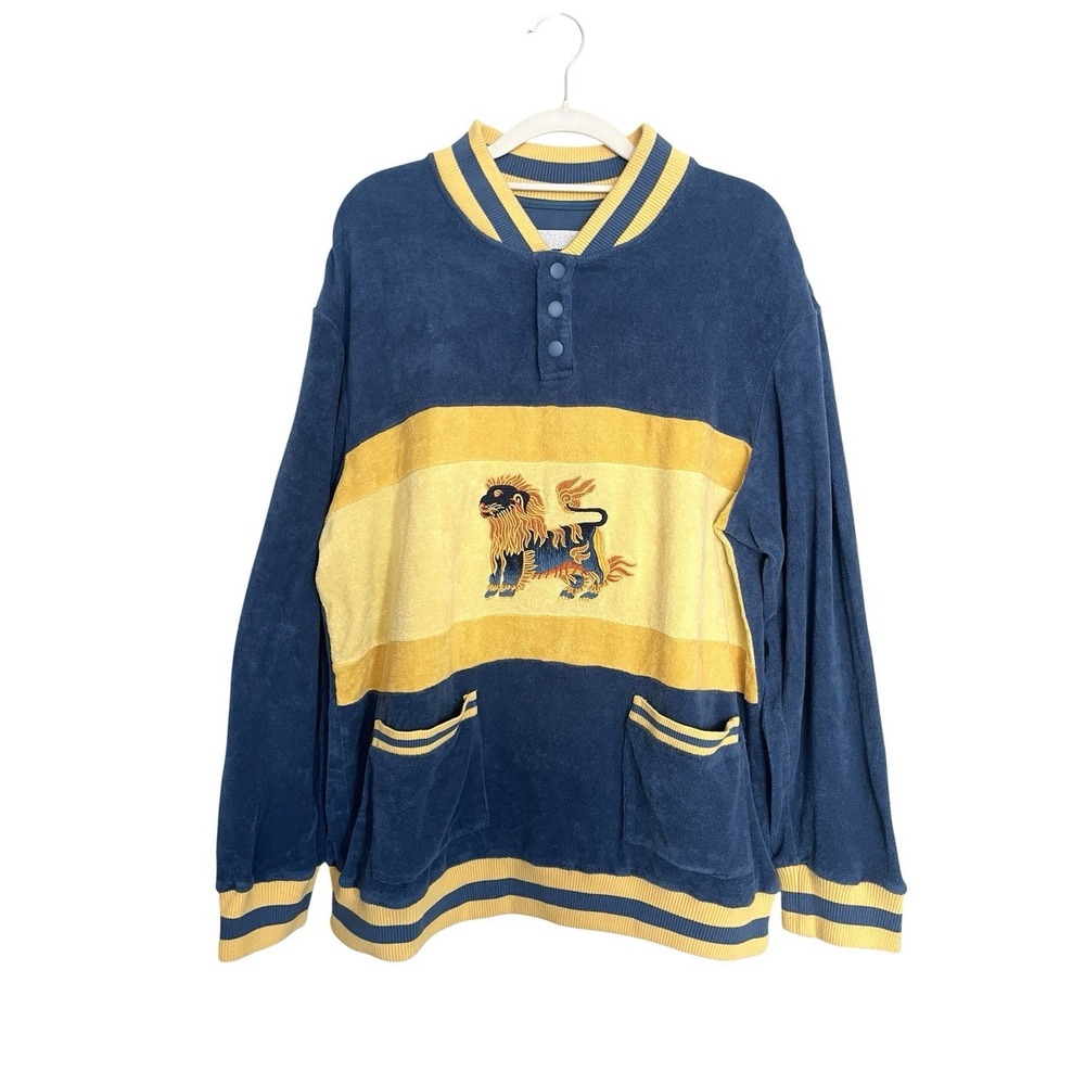TOMBOLO Big Cat On Campus Cabana Long Sleeve Terry Cloth Varsity Shirt sz L - Picture 2 of 11